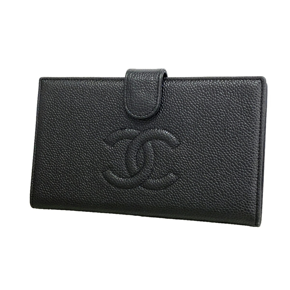 Chanel Long Wallet, Caviar Leather, Black, Men's & Women's